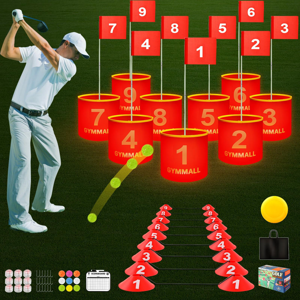 GYMMALL Golf Yard Bucket Games 9 Holes Bucket Backyard Golf Game Set with LED Light and Golf Flags for Adults & Kids Indoor Outdoor Golf Practice Gift for Backyard Park Beach Lawn